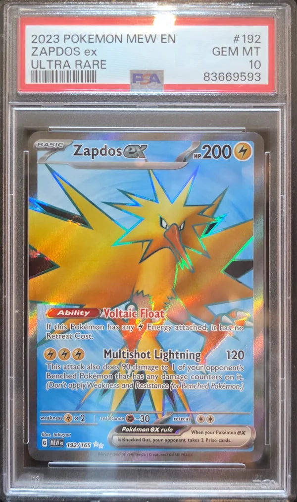 Pokémon Zapdos ex MEW192 - PSA 10 MINT Grade — Englisch